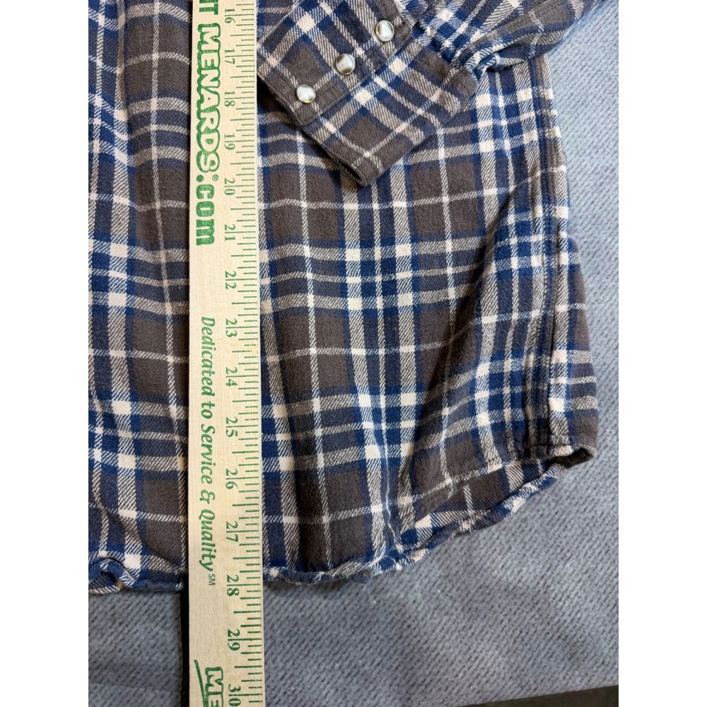 RedHead Mens Western Pearl Snap Flannel Shirt Brown Blue Plaid Large Long Sleeve - Picture 4 of 6